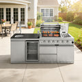 S00049 NG 85-Inch 4-Burner 72000 BTU Deluxe Stainless Steel Gas Outdoor Kitchen Bar Barbecue Island Grill Wine Cooler Compact Refrigerator Rotisserie kit Granite Countertops Stainless steel Sink
