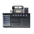 S027 NG 46-Inch 4-Burner 72000 BTU Deluxe Stainless Steel Gas Outdoor Kitchen Bar Barbecue Island Grill + Wine Cooler Compact Refrigerator + Rotisserie kit + Granite Countertops