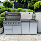 82-Inch 6-Burner 85000 BTU Deluxe Stainless Steel Gas Outdoor Kitchen Bar Barbecue Island Grill  + Rotisserie + Granite Countertops + Storage Cabinets & Drawers + Stainless Steel Sink/Faucet