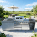 46-Inch 4-Burner 72000 BTU Deluxe Stainless Steel Gas Outdoor Kitchen Bar Barbecue Island Grill  + Wine Cooler Compact Refrigerator + Rotisserie + Granite Countertops + Storage Cabinets & Drawers