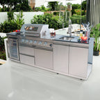 S00003 NG 46-Inch 4-Burner 72000 BTU Deluxe Stainless Steel Gas Outdoor Kitchen Bar Barbecue Island Grill Wine Cooler Compact Refrigerator Rotisserie Granite Countertops Storage Cabinets & Drawers