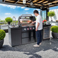 S00006 NG 46-Inch 4-Burner 72000 BTU Deluxe Stainless Steel Gas Outdoor Kitchen Bar Barbecue Island Grill Wine Cooler Compact Refrigerator Rotisserie kit Granite Countertops Stainless steel Sink