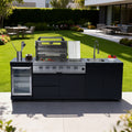 050 NG 98-Inch 4-Burner 72000 BTU Deluxe Stainless Steel Gas Outdoor Kitchen Bar Barbecue Island Grill Wine Cooler Compact Refrigerator Rotisserie Stainless Steel Countertop Storage Cabinets & Drawers