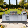 128-Inch 120000- BTU Double Stainless Steel Gas Outdoor Kitchen Bar Barbecue Island Grill+ Pizza oven + Wine Cooler Compact Refrigerator + Rotisserie + Granite Countertops + Storage Cabinets & Drawers