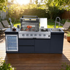 S00051 NG 85-Inch 4-Burner 72000 BTU Deluxe Stainless Steel Gas Outdoor Kitchen Bar Barbecue Island Grill Wine Cooler Compact Refrigerator Rotisserie Stainless Steel Countert Storage Cabinets Drawers