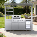 NG - 97-Inch 4-Burner 72000 BTU Deluxe Stainless Steel Gas Outdoor Kitchen Bar Barbecue Island Grill  + Wine Cooler Compact Refrigerator + Rotisserie + Granite Countertops + Storage Cabinets & Drawers