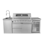 S00001 NG 44-Inch 6-Burner 85000 BTU Deluxe Stainless Steel Gas Outdoor Kitchen Bar Barbecue Island Grill Wine Cooler Compact Refrigerator Rotisserie Granite Countertops Storage Cabinets & Drawers