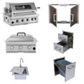 Built-in Outdoor Kitchen 32 inch LPG Gas Grill 60000 BTU Stainless Steel Four burners Grill with Infrared Rear Bunrer and Door and Drawer Combo and Drop in Stainless Steel 304# Sink with BBQ Tool Set
