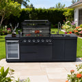 S00016 NG 43-Inch 6-Burner 85000 BTU Deluxe Stainless Steel Gas Outdoor Kitchen Bar Barbecue Island Grill Wine Cooler Compact Refrigerator Rotisserie kit Granite Countertops Stainless steel Sink